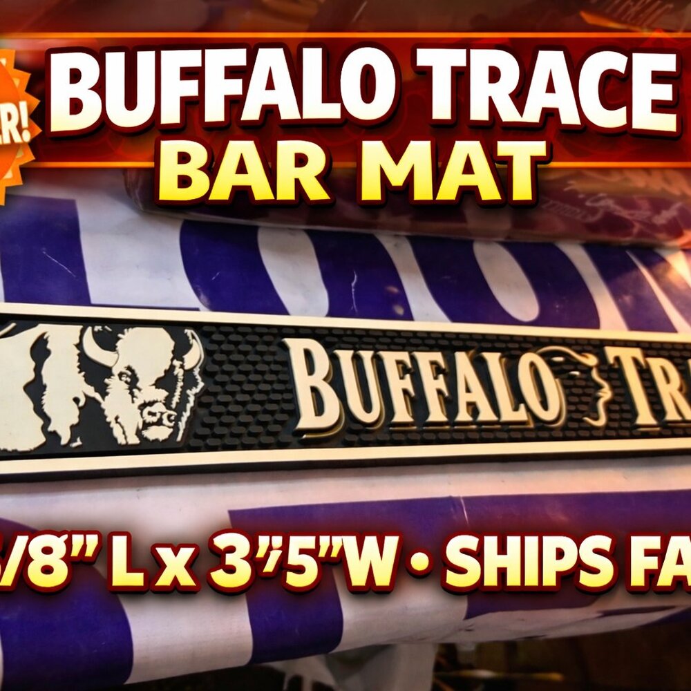 Buffalo Trace Bar Mat | Bourbon Rubber Bar Runner 23.5 x 3.5 | Whiskey Bar Count